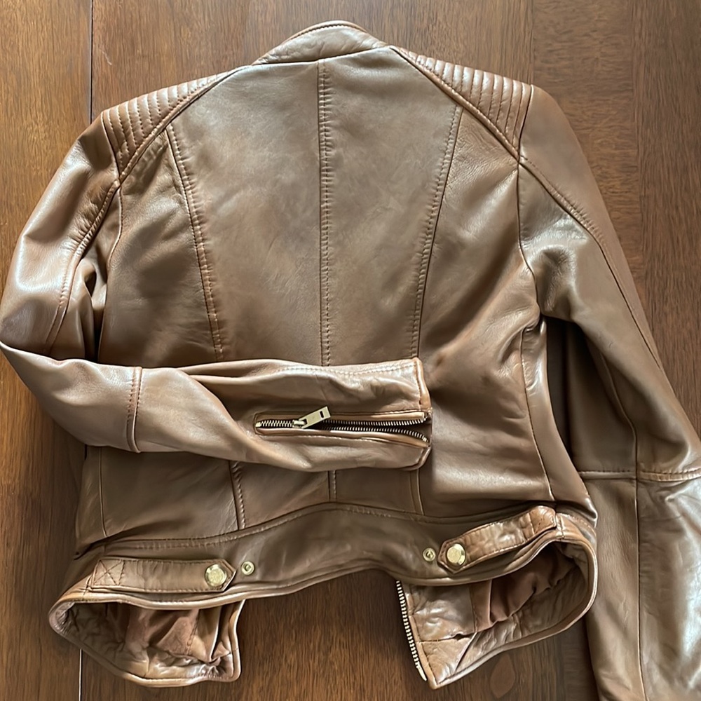 Zara Genuine Leather Jacket Caramel Brown Gorgeous - Picture 5 of 5